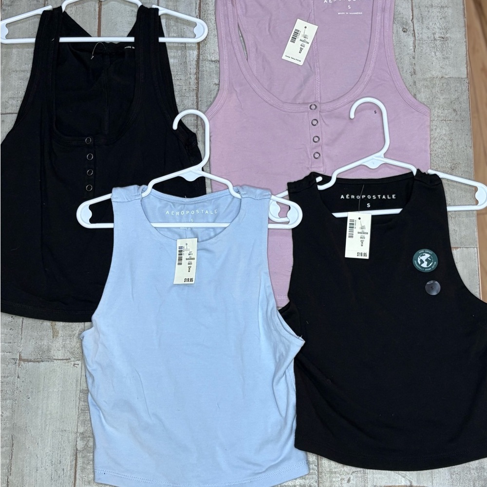 4 Pack Woman’s SM Aeropostale Tank Tops - Black, Purple, Light Blue, Black